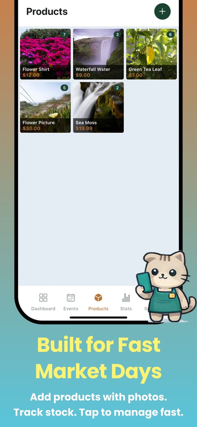 VendStats product management screen